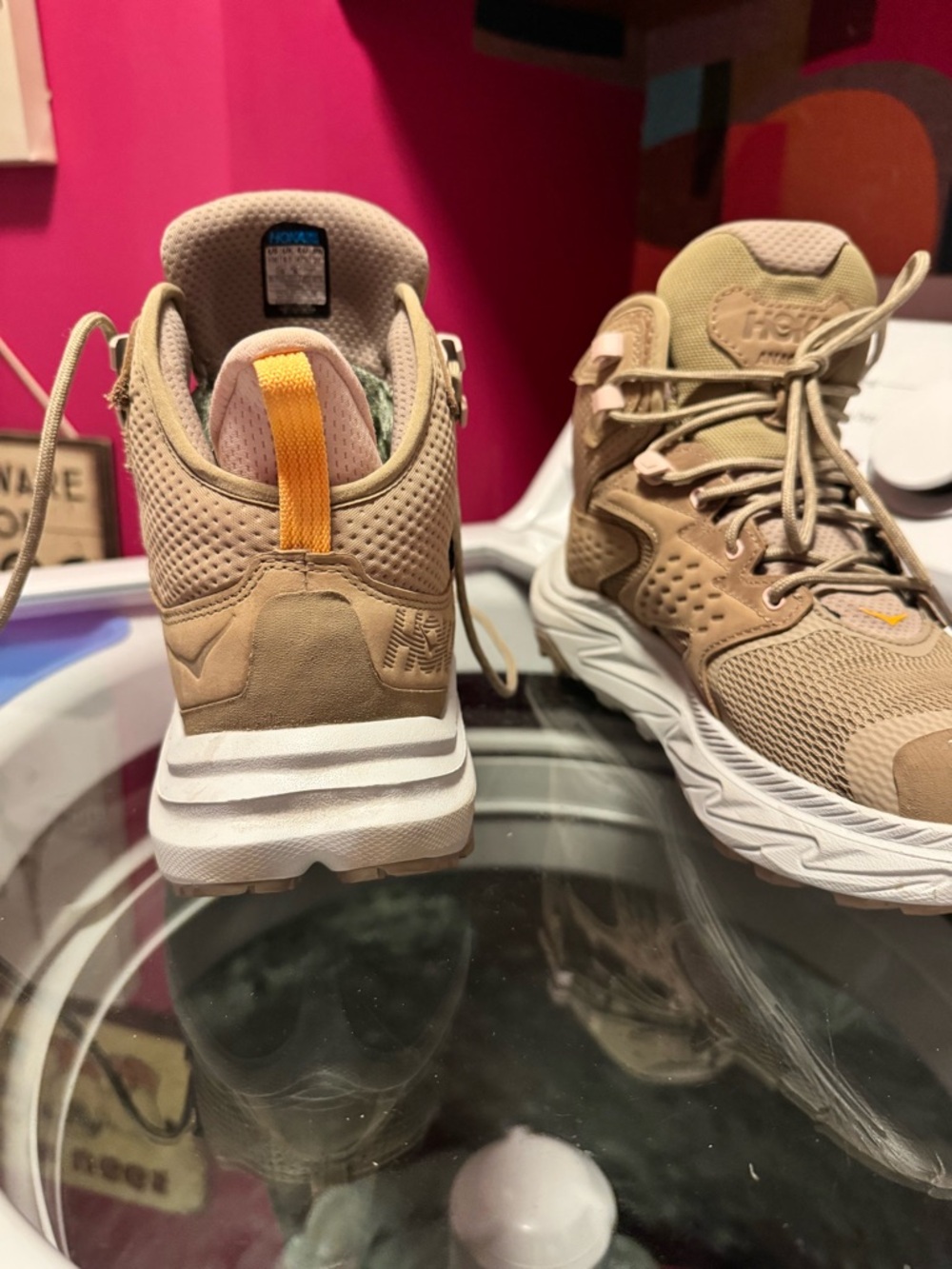 Hoka Beige Tan Athletic Trail Shoe with White Sole - Picture 4 of 10